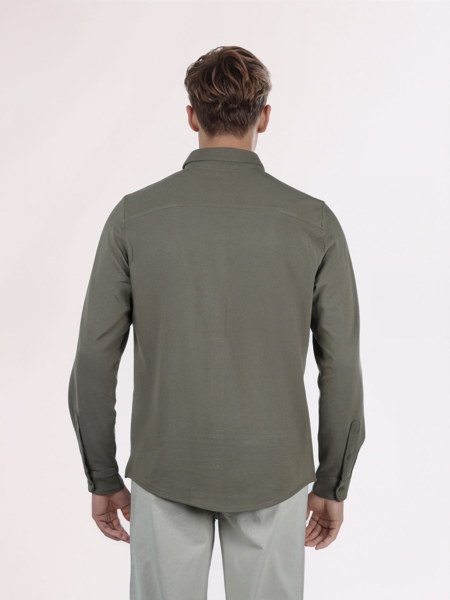 Celio* Men Olive Solid Regular Fit Cotton Shirts