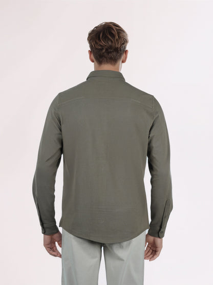 Celio* Men Olive Solid Regular Fit Cotton Shirts