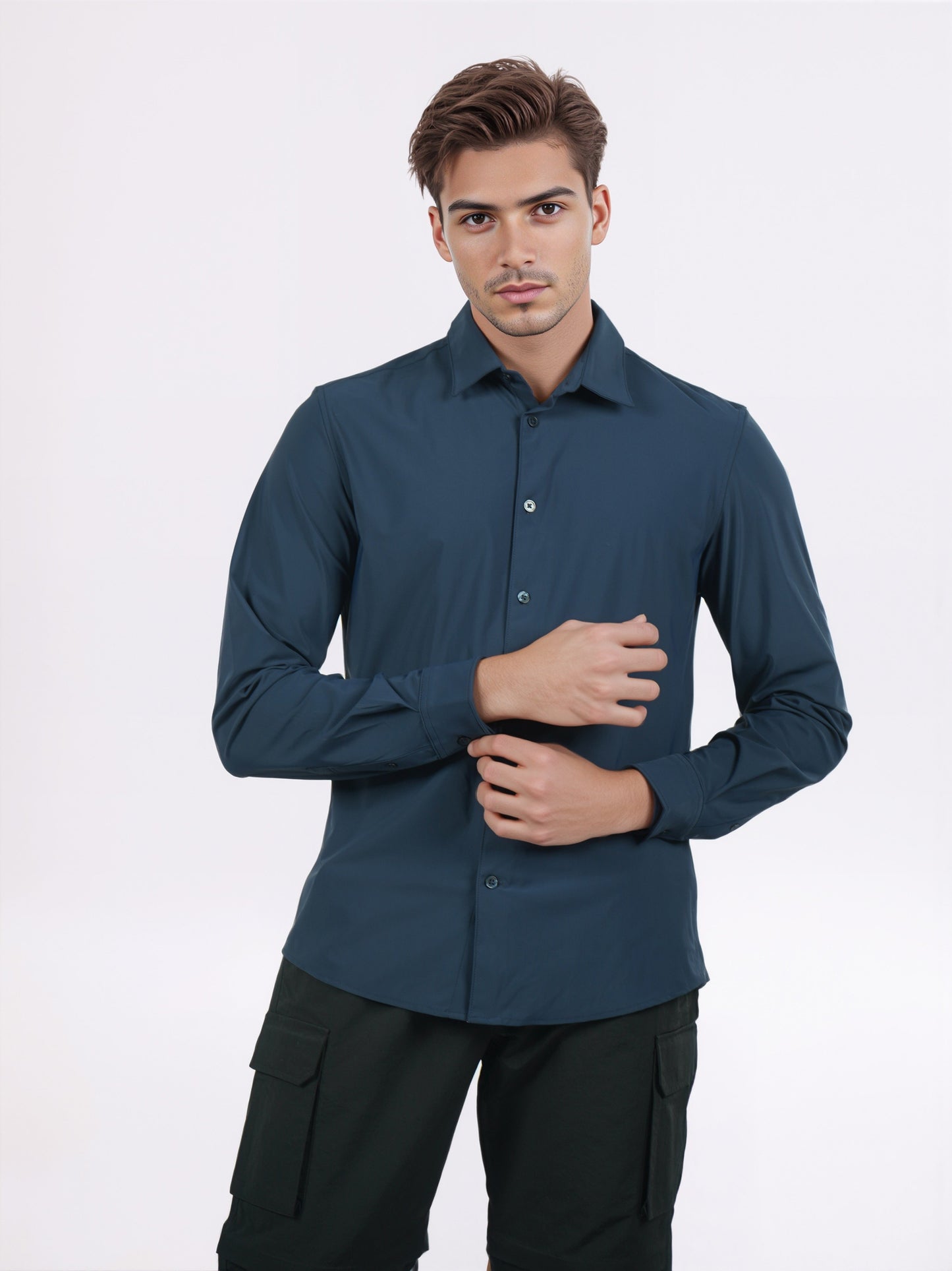 Celio* Men Navy Blue Solid Slim Fit Nylon Shirts