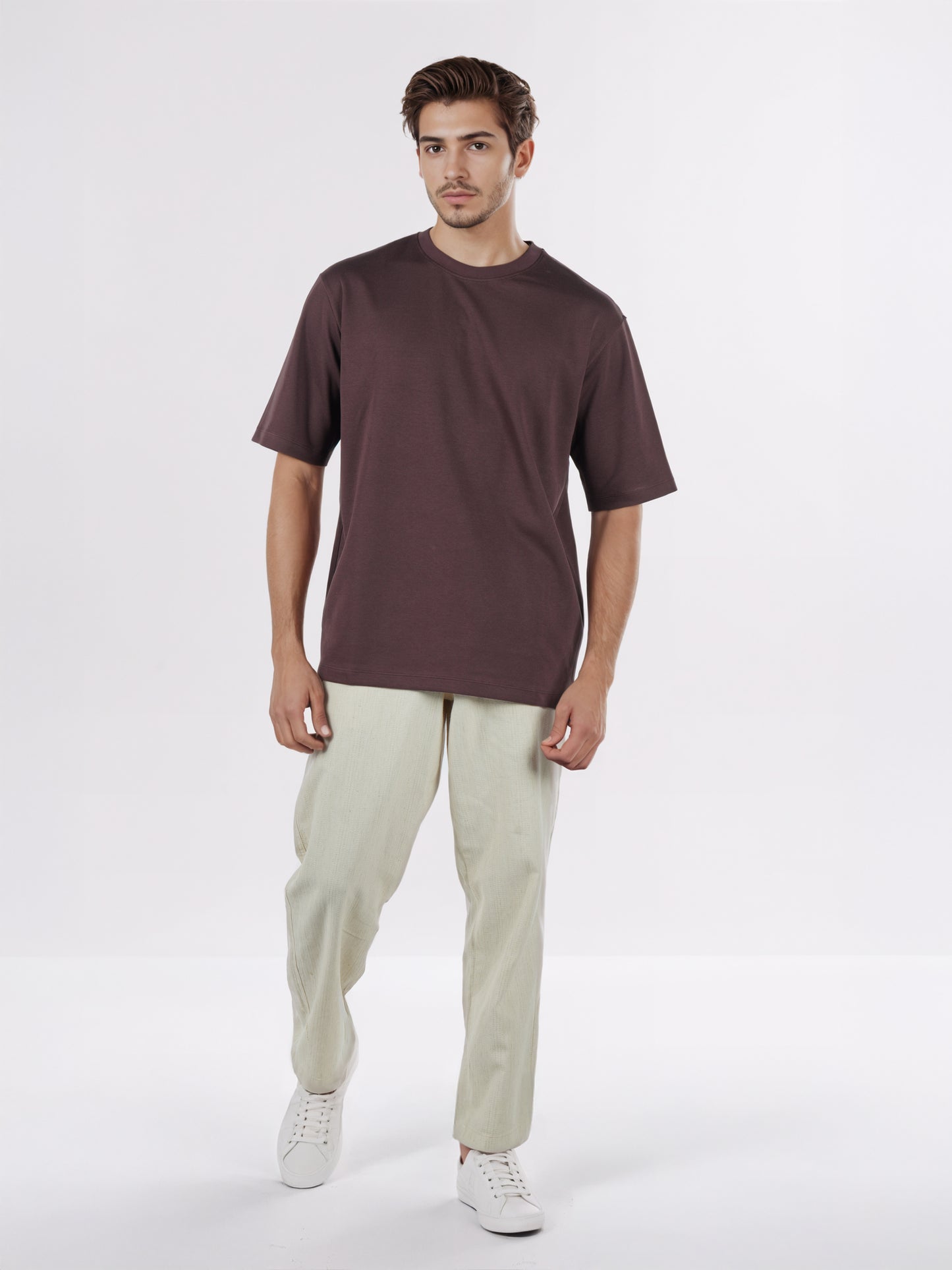 Celio* Men Brown Solid Oversized Cotton-Blend T-Shirts