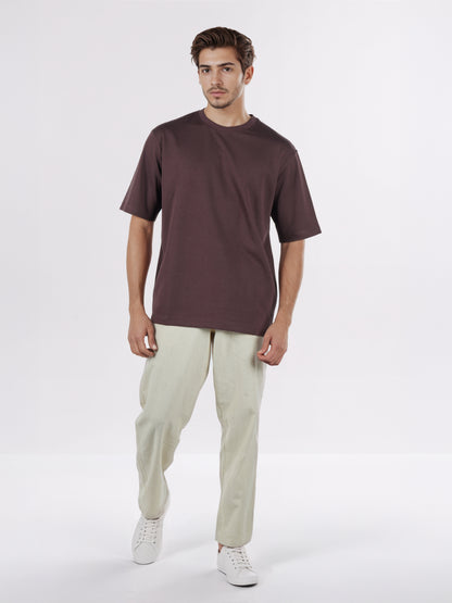 Celio* Men Brown Solid Oversized Cotton-Blend T-Shirts