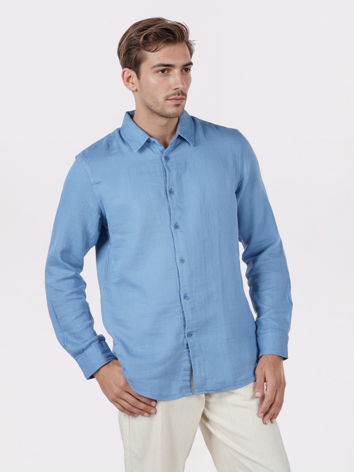 Celio* Men Blue Solid Regular Fit Cotton Shirts
