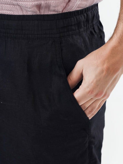 Celio* Linen-Blend Regular Fit Black Shorts