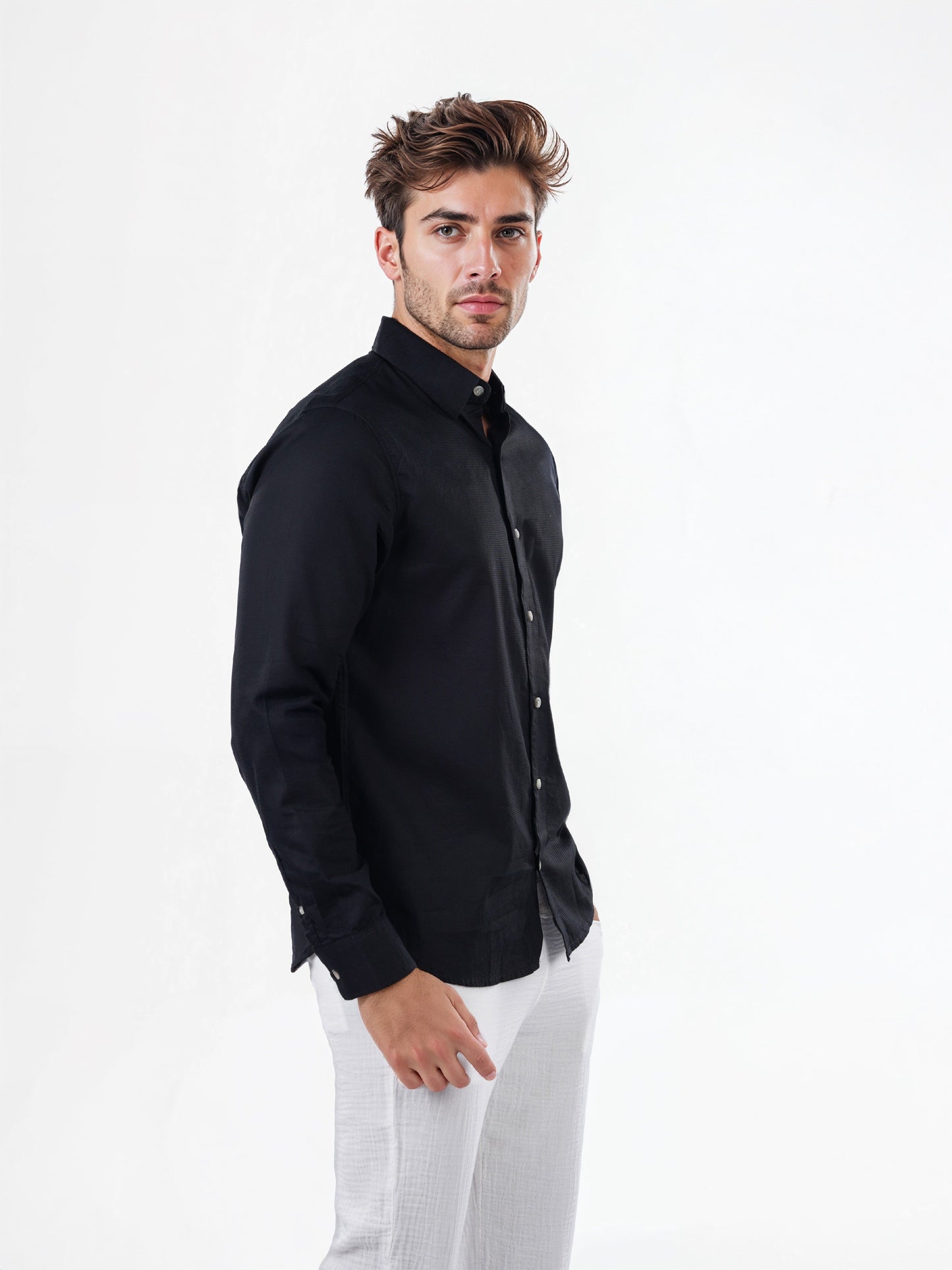 Celio* Solid Regular Fit Cotton Black Shirts