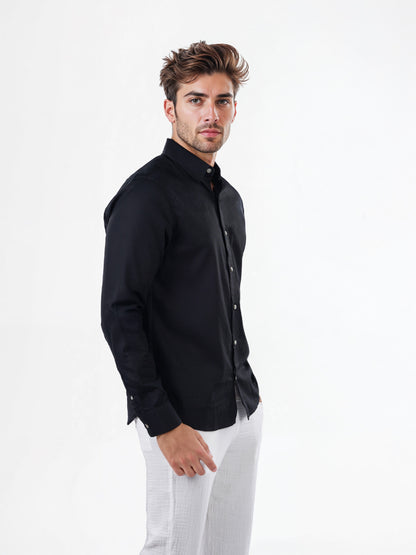 Celio* Solid Regular Fit Cotton Black Shirts