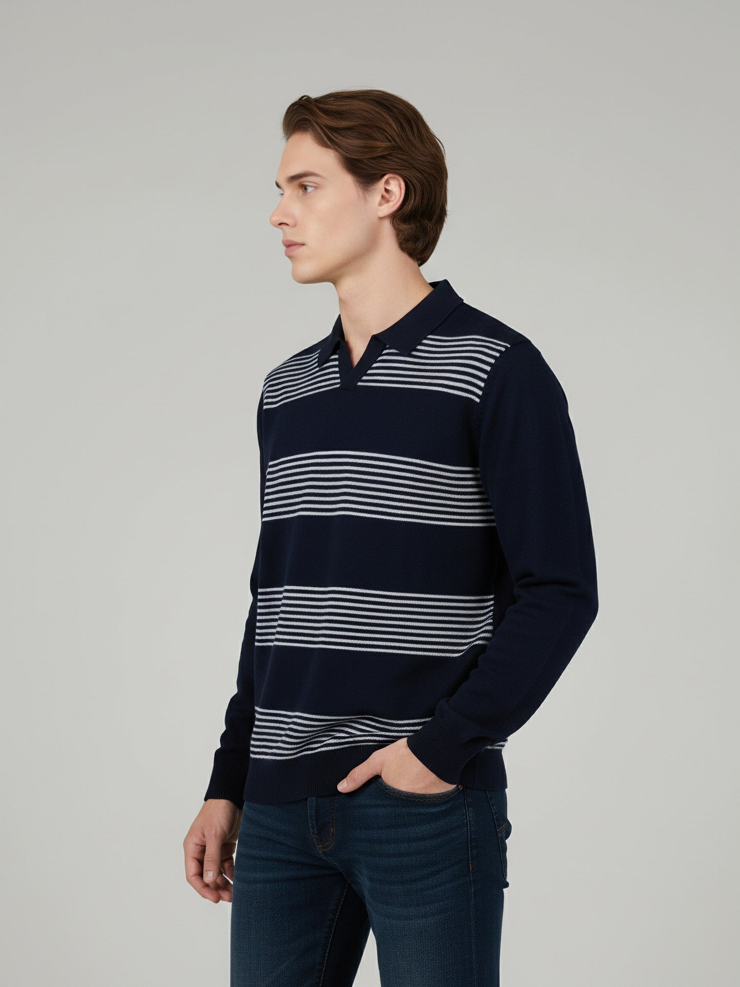 Celio* Men Navy Blue Striped Regular Fit Cotton T-Shirts