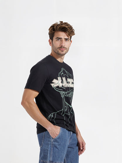Celio* Hunter Black Printed Cotton T-Shirt
