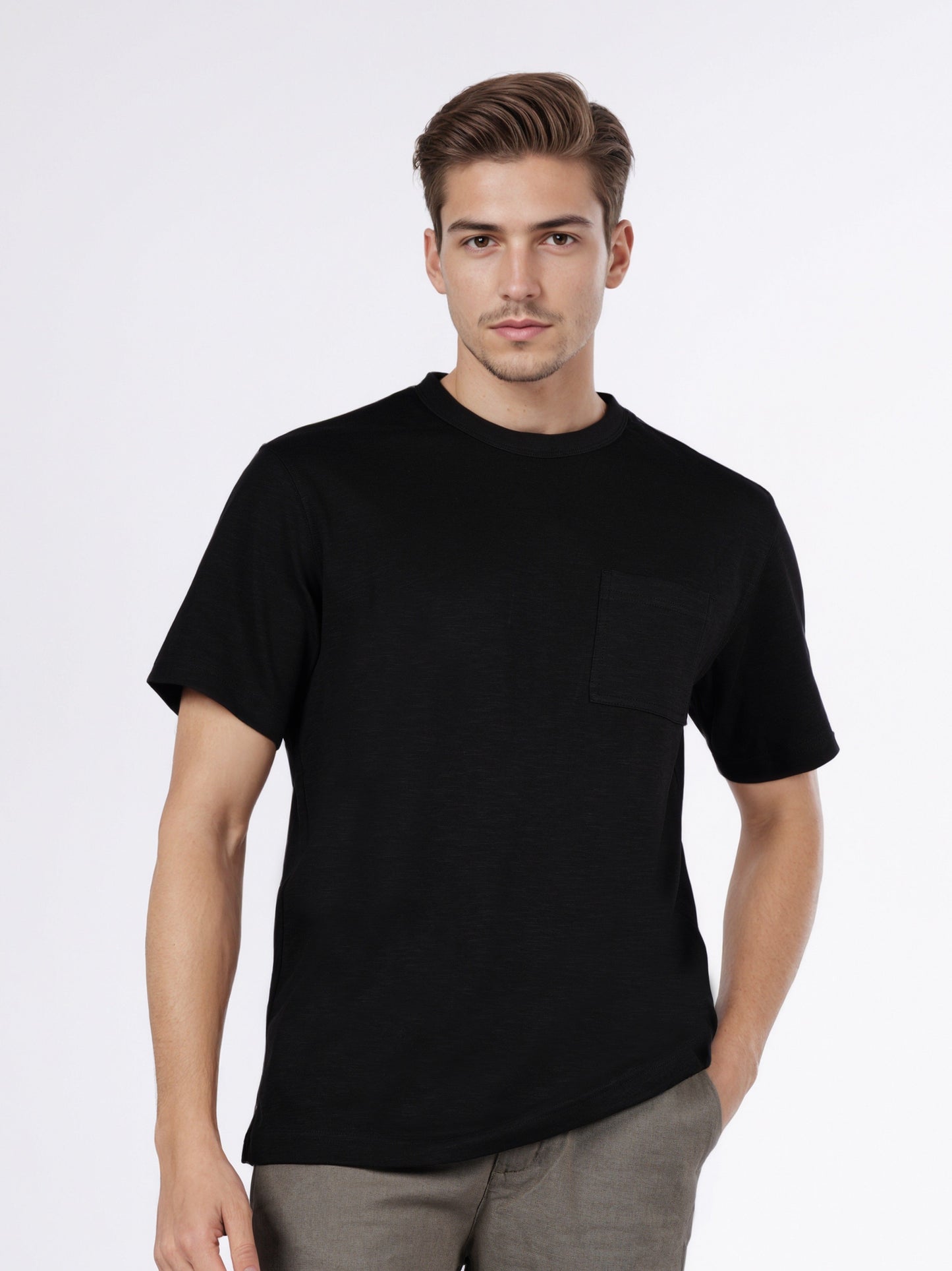 Celio* Men Black Solid Boxy Fit Cotton-Blend T-Shirts