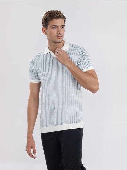 Celio* Men White Striped Regular Fit Cotton T-Shirt