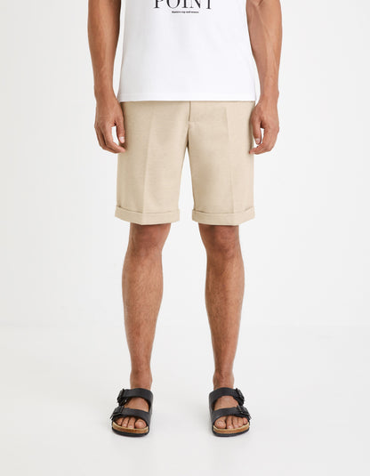 Celio* Men Beige Solid Straight Fit Polyester-Blend Shorts