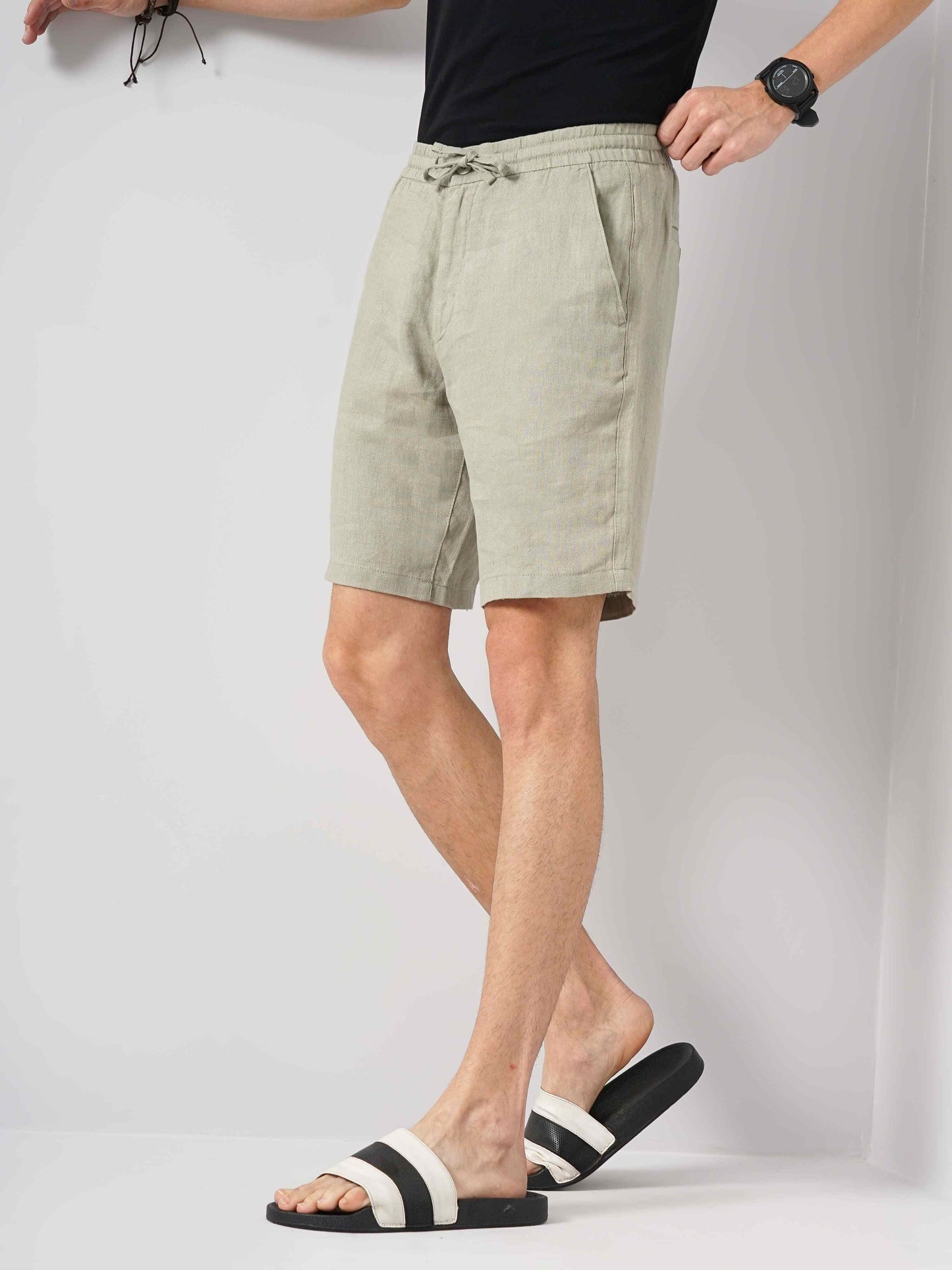 Celio* Linen Regular Fit Green Shorts