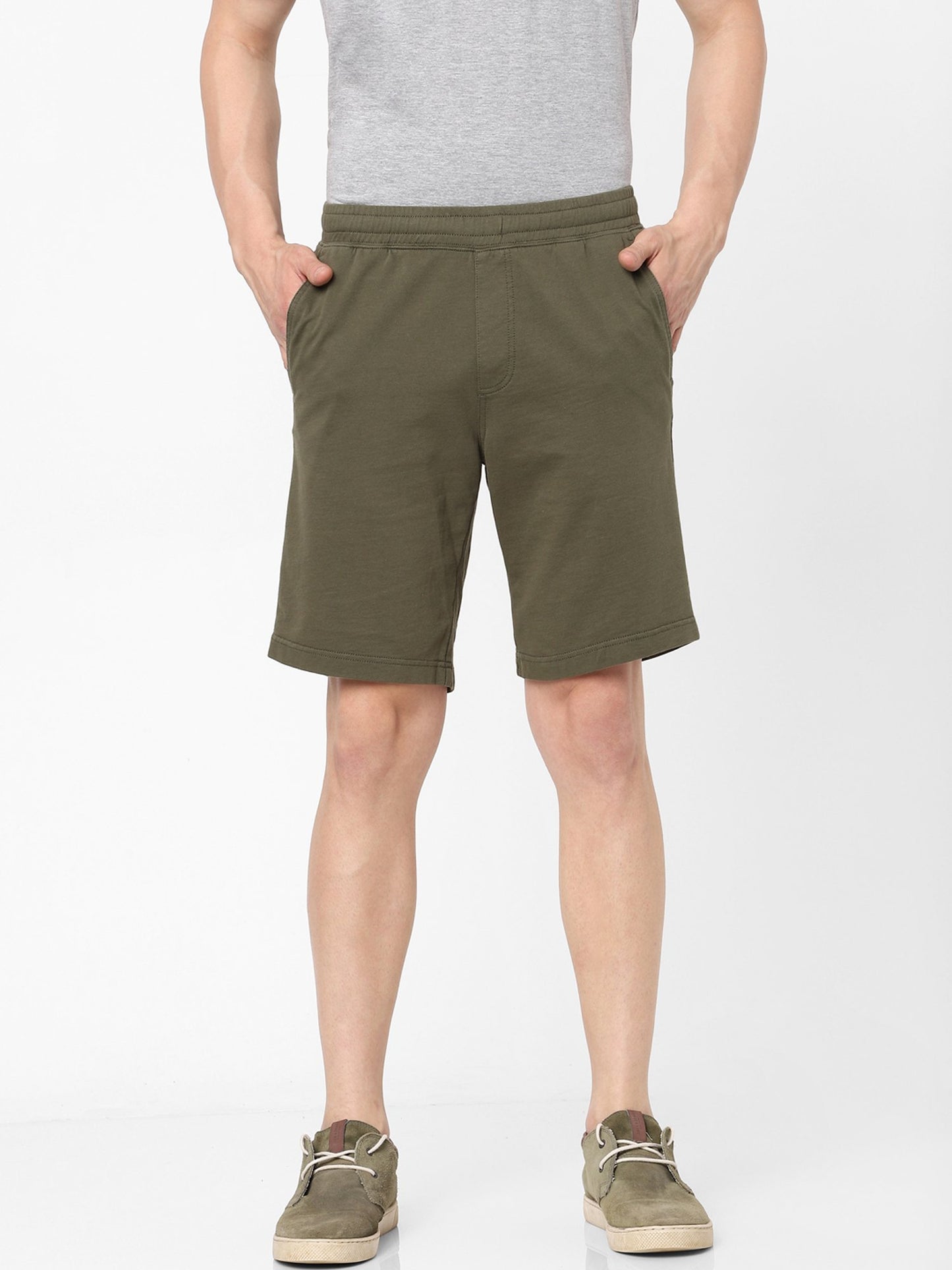 Celio* Men Green Solid Regular Fit Cotton Shorts