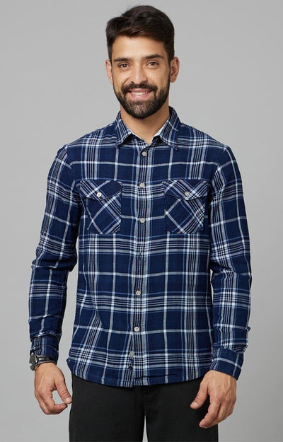 Celio Men Blue Checked Regular Fit Cotton Shirts