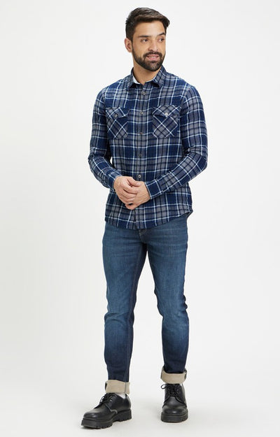 Celio Men Blue Checked Regular Fit Cotton Shirts