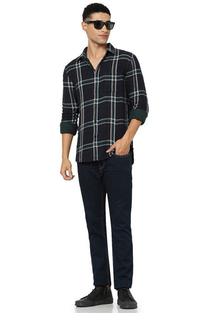 Celio Men Green Checked Regular Fit Cotton Shirts