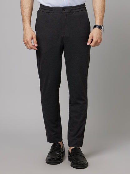 Celio* Men Black Solid Slim Fit Viscose-Blend Trousers