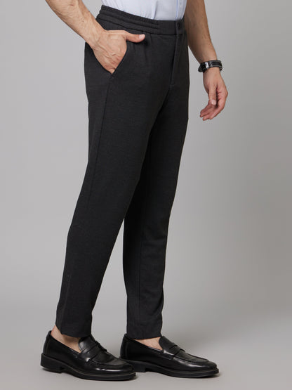 Celio* Men Black Solid Slim Fit Viscose-Blend Trousers