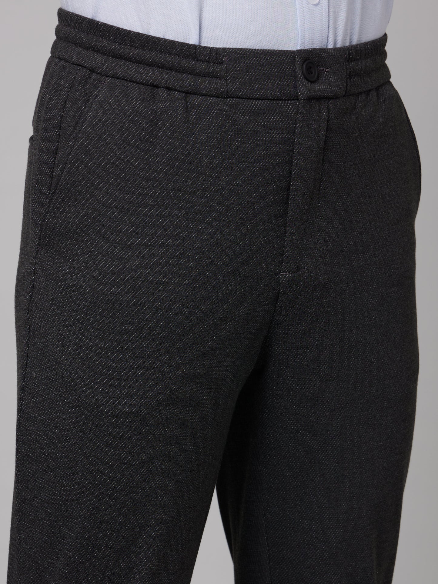 Celio* Men Black Solid Slim Fit Viscose-Blend Trousers