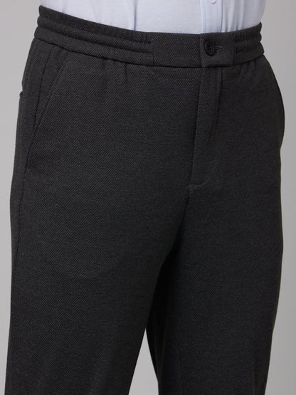 Celio* Men Black Solid Slim Fit Viscose-Blend Trousers