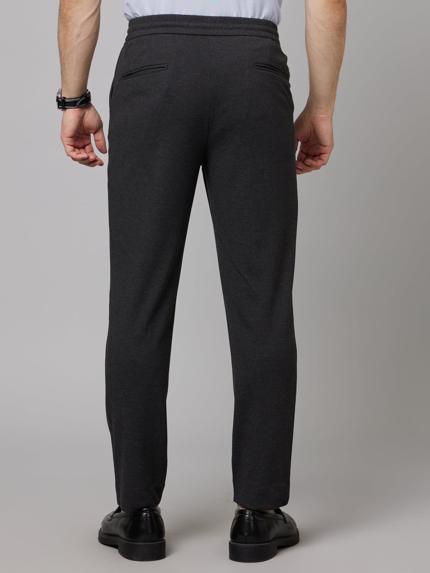 Celio* Men Black Solid Slim Fit Viscose-Blend Trousers