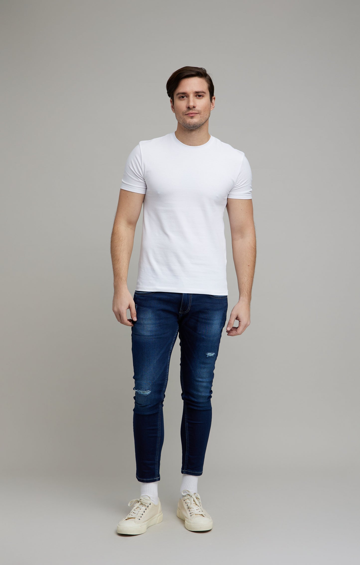 Celio* Men Navy Blue Solid Skinny Fit Cotton-Blend Jeans