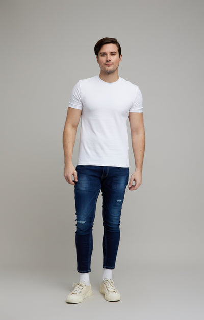 Celio* Men Navy Blue Solid Skinny Fit Cotton-Blend Jeans