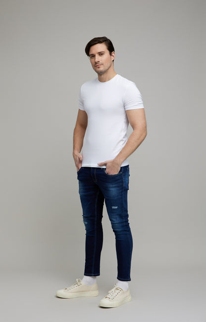 Celio* Men Navy Blue Solid Skinny Fit Cotton-Blend Jeans