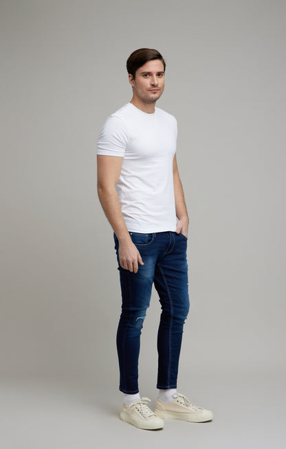 Celio* Men Navy Blue Solid Skinny Fit Cotton-Blend Jeans