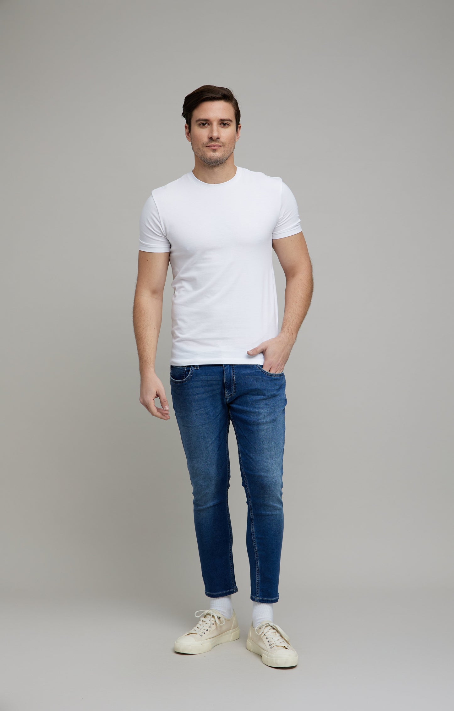 Celio Men Blue Solid Skinny Fit Cotton-Blend Jeans