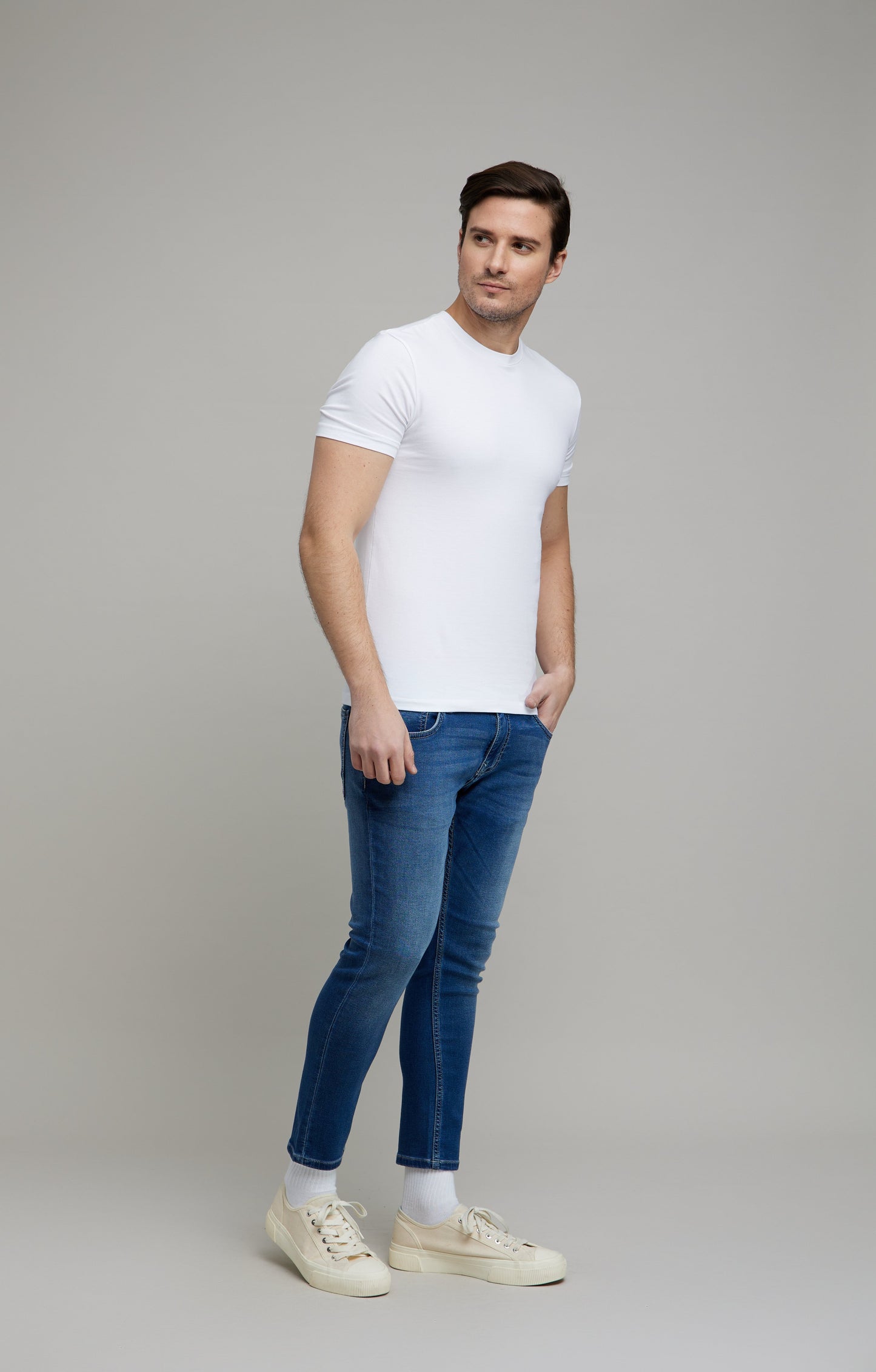 Celio Men Blue Solid Skinny Fit Cotton-Blend Jeans