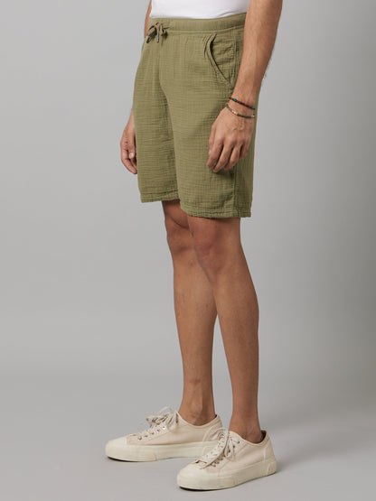 Celio* Men Olive Solid Regular Fit Cotton Shorts