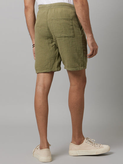 Celio* Men Olive Solid Regular Fit Cotton Shorts