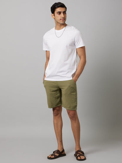 Celio* Men Olive Solid Regular Fit Cotton Shorts