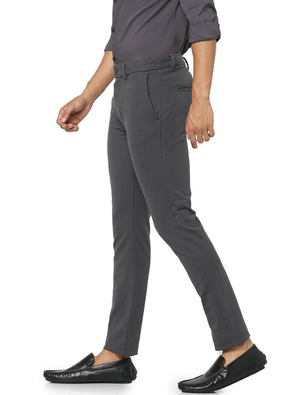 Celio* Men Grey Solid Slim Fit Cotton-Blend Trousers