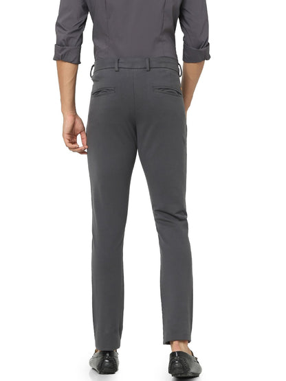 Celio* Men Grey Solid Slim Fit Cotton-Blend Trousers