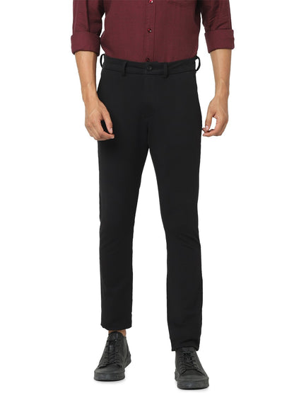 Celio* Men Black Solid Slim Fit Cotton-Blend Trousers