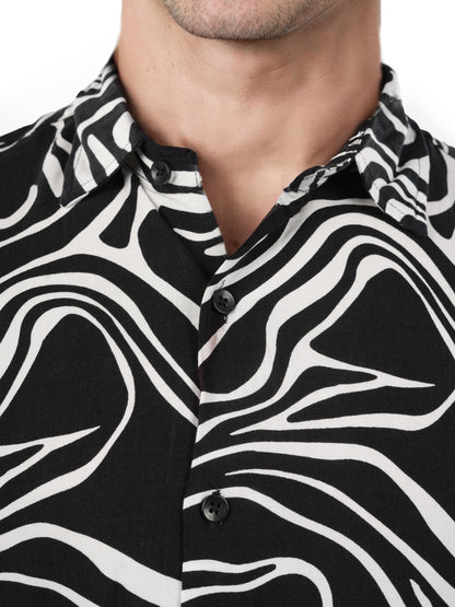 Celio* Printed Regular Fit Viscose Black Shirt