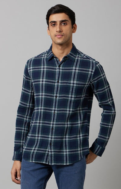 Celio Men Green Checked Regular Fit Cotton Shirts
