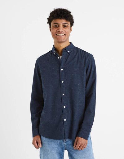 Celio* Navy Blue Regular Fit Cotton Men Solid Shirts