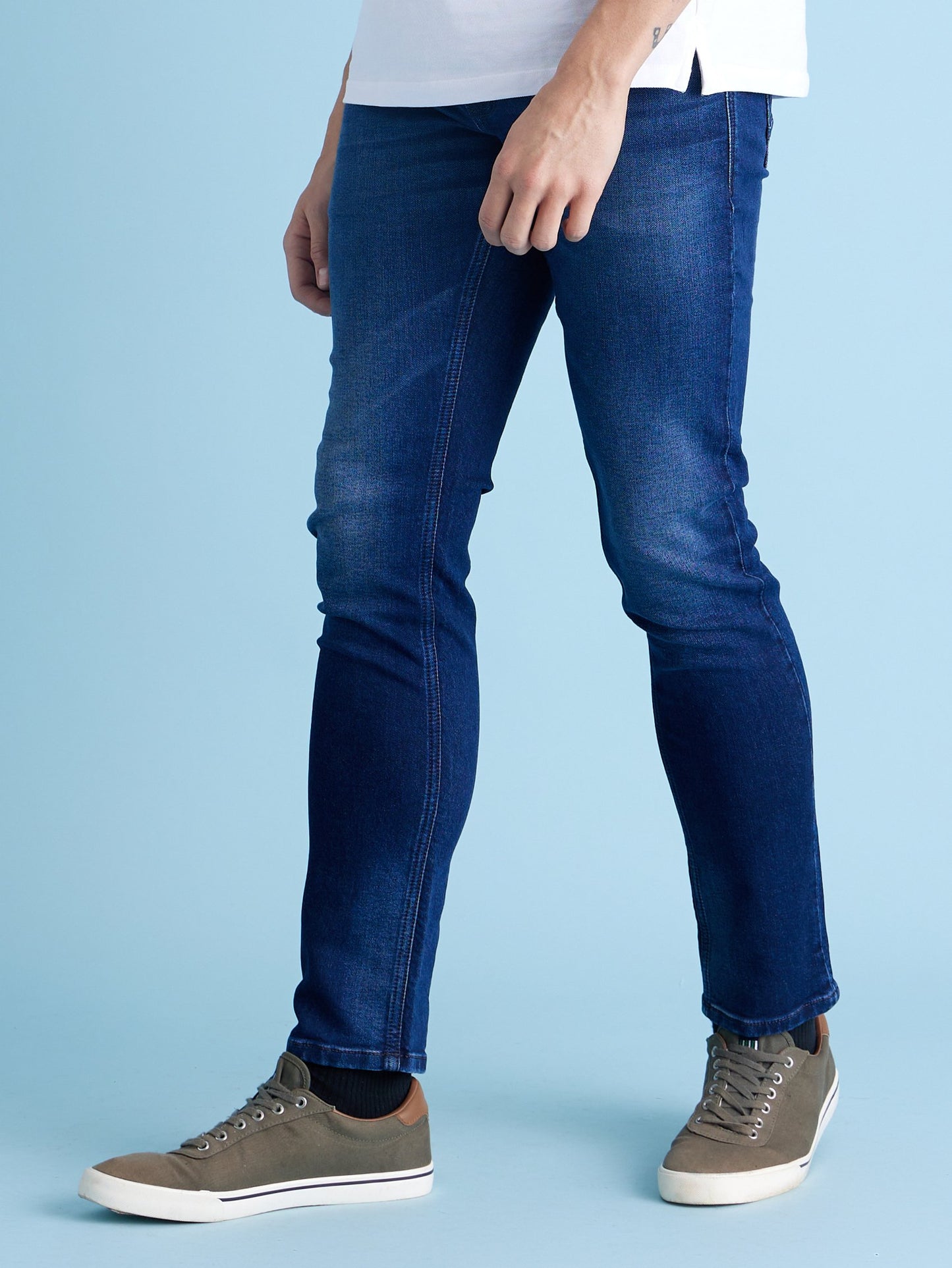 Celio* Men Blue Solid Slim Fit Cotton-Blend Jeans