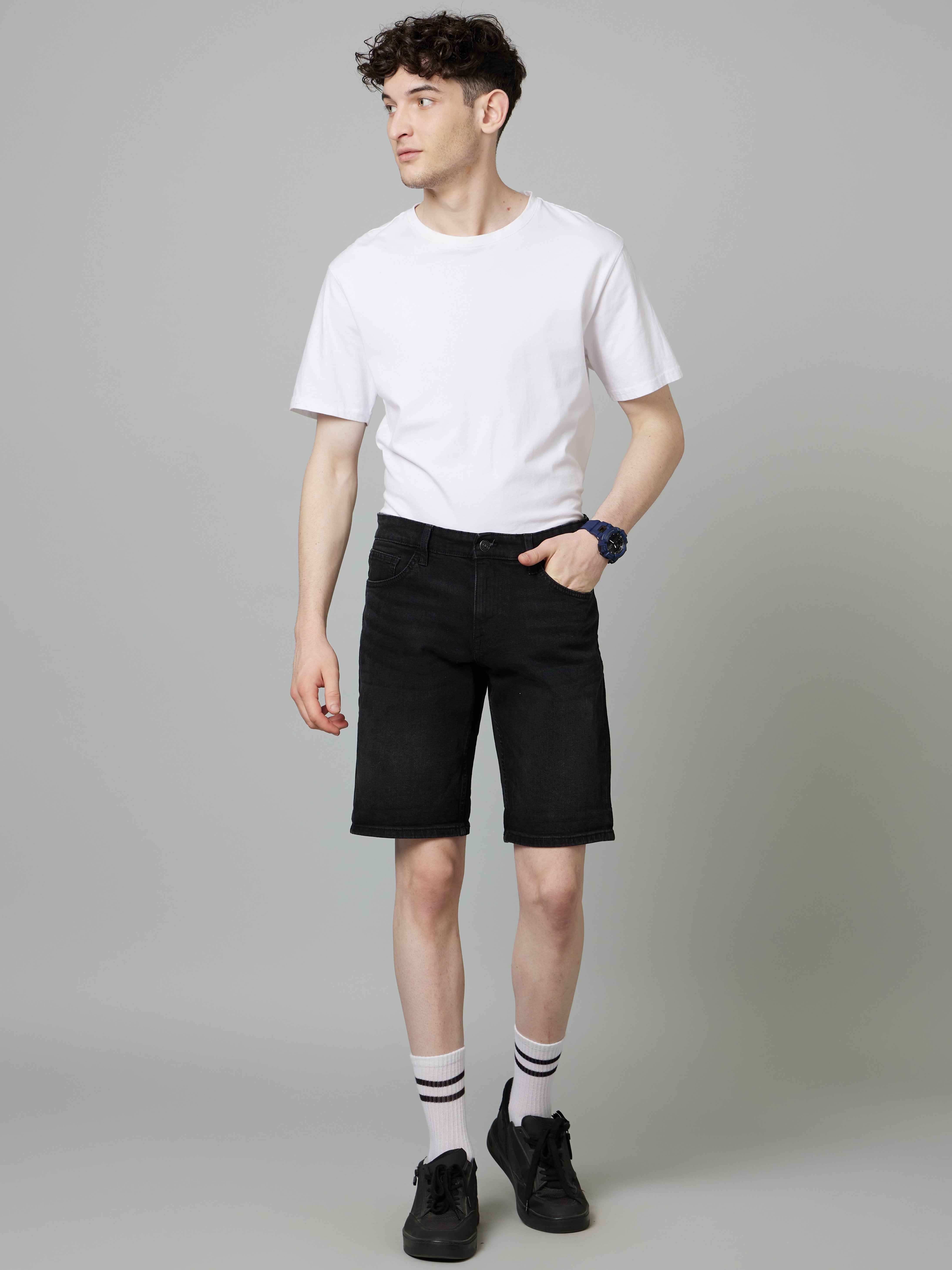 Celio Men Black Solid Regular Fit Cotton Shorts