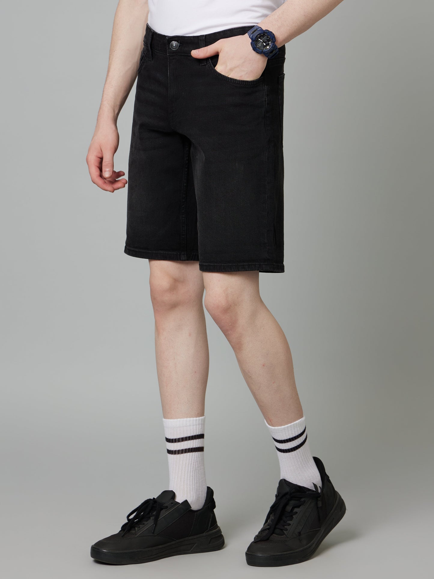 Celio* Men Black Solid Regular Fit Cotton Shorts