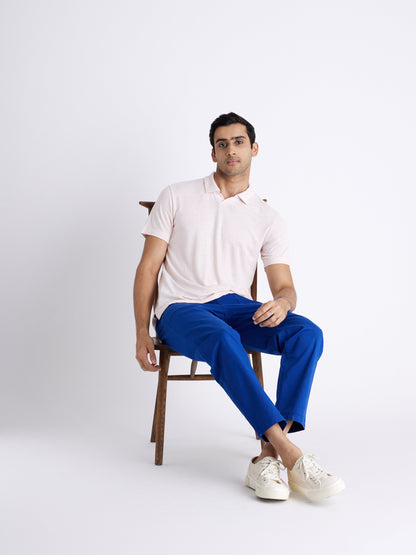 Celio* Men Blue Solid Slim Fit Cotton Trousers