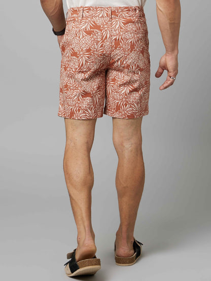 Celio Men Orange Printed Regular Fit Cotton-Blend Shorts