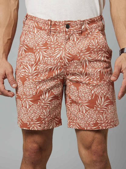 Celio Men Orange Printed Regular Fit Cotton-Blend Shorts
