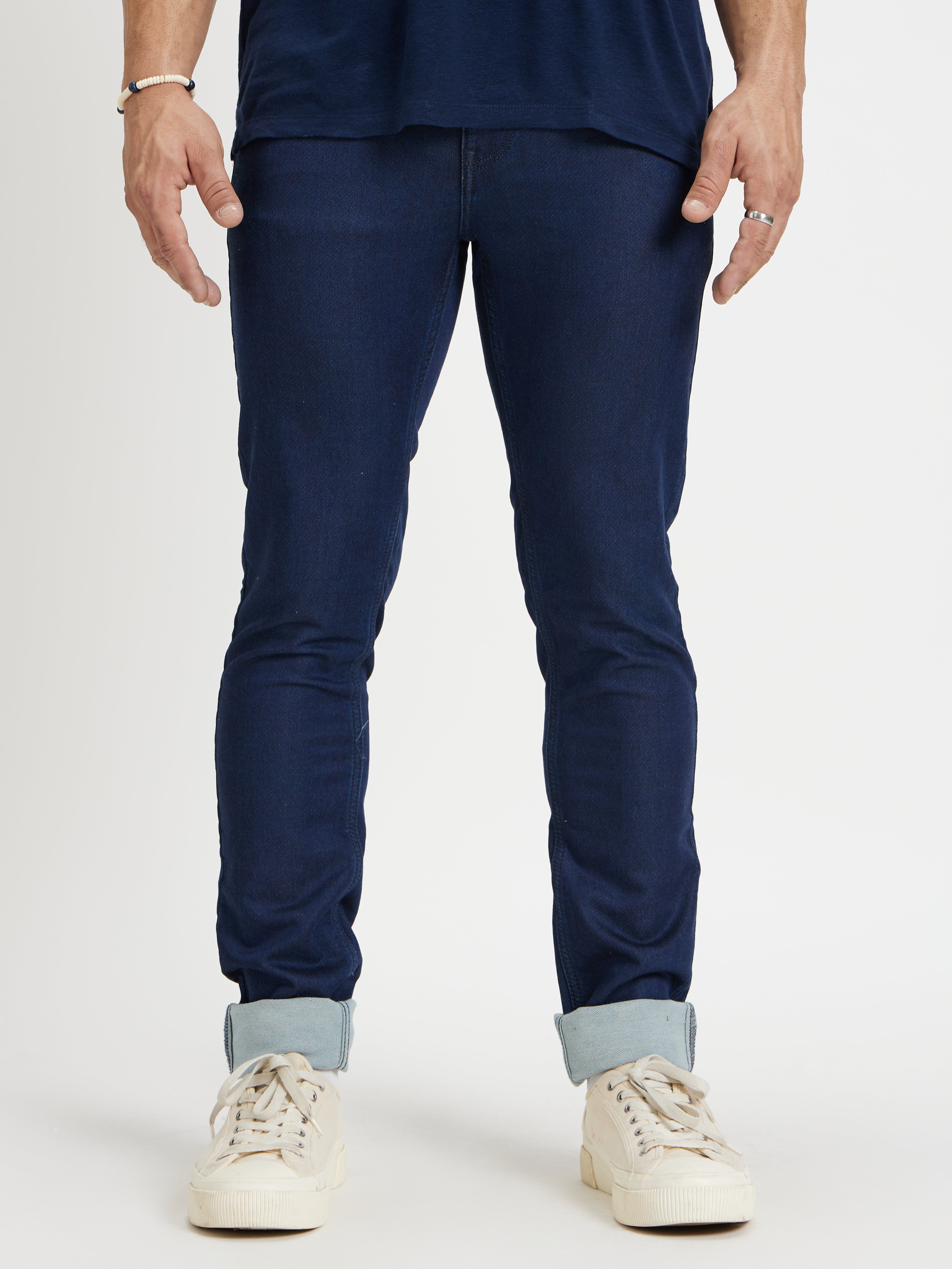 Celio Men Navy Blue Solid Skinny Fit Cotton-Blend Jeans
