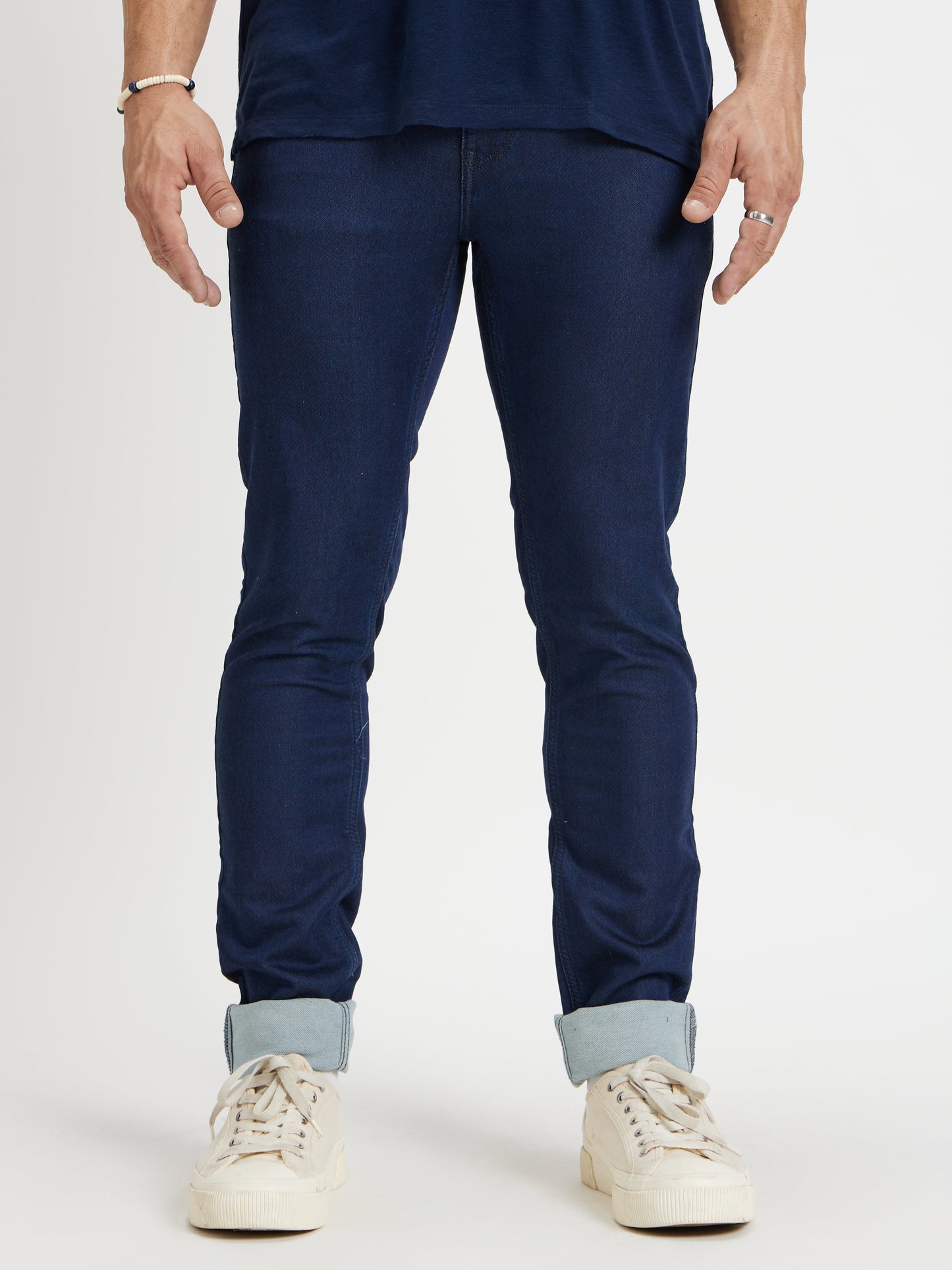 Celio* Men Navy Blue Solid Skinny Fit Cotton-Blend Jeans