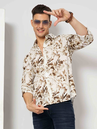 Celio Men Brown Printed Regular Fit Cotton Shirts