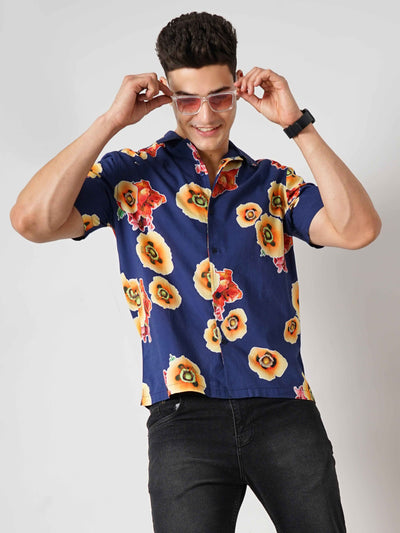 Celio Men Blue Printed Regular Fit Cotton Shirts