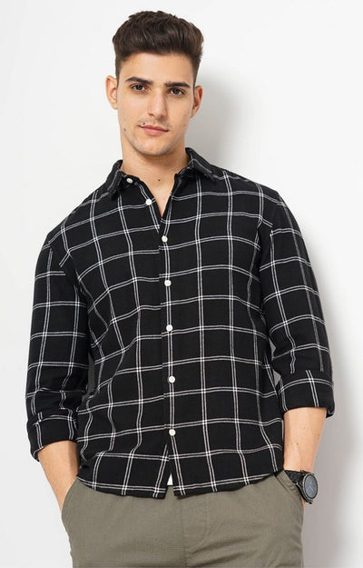 Celio Men Black Checked Regular Fit Cotton Shirts